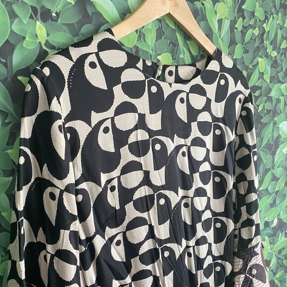nwt FARM RIO for ANTHROPOLOGIE sz XL Geo Toucan Dress black Off white - Picture 6 of 16